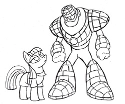 Size: 1687x1399 | Tagged: safe, artist:troyslick, maud pie, g4, maud pie (episode), my little pony: friendship is magic, crossover, mega man (series), monochrome, stone man