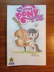 Size: 1024x1365 | Tagged: safe, artist:katiecandraw, idw, octavia melody, g4, cello, comic, female, filly, irl, musical instrument, photo, solo, traditional art, younger