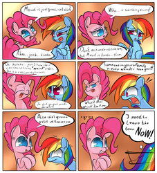 Size: 1024x1126 | Tagged: safe, artist:madacon, pinkie pie, rainbow dash, earth pony, pegasus, pony, g4, maud pie (episode), comic, duo, duo female, female, frown, grin, implied maud pie, mare, scared, shivering, smiling, wide eyes