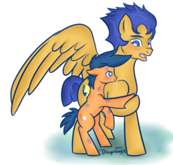 Size: 1024x977 | Tagged: safe, artist:dragonfoxgirl, first base, flash sentry, earth pony, pegasus, pony, g4, backwards cutie mark, bipedal leaning, blushing, brothers, bruised, duo, floppy ears, frown, glare, orange bros, simple background, training, transparent background