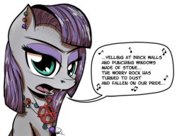 Size: 2294x1764 | Tagged: safe, artist:gray--day, maud pie, g4, maud pie (episode), anarchy, female, green day, i can't believe it's not idw, lyrics, punk, rock necklace, solo, song reference, tattoo, worry rock