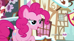 Size: 1920x1080 | Tagged: safe, screencap, pinkie pie, g4, maud pie (episode), my little pony: friendship is magic, female, hub logo, lidded eyes, solo