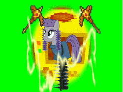Size: 480x360 | Tagged: safe, artist:notsofrequentuser, maud pie, g4, maud pie (episode), animated, buildcraft, dirt, drill, drill hair, female, green screen, lightning, minecraft, mod, pickaxe, picksaw, quarry, simple background, solo, terraria