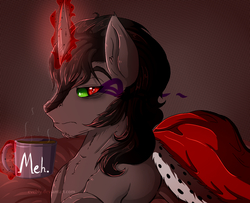 Size: 1600x1300 | Tagged: safe, artist:evehly, king sombra, g4, coffee, dark magic, magic, male, meh, morning ponies, mug, solo, sombra eyes, stupid sexy sombra