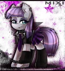 Size: 1342x1461 | Tagged: safe, artist:mixipony, maud pie, g4, maud pie (episode), clothes, emo, female, goth, piercing, punk, shirt, skirt, socks, solo, spikes, stockings