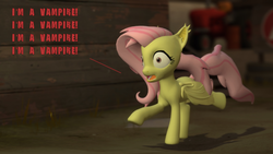 Size: 1366x768 | Tagged: safe, artist:fezwearingdoctor, fluttershy, bats!, g4, 3d, female, flutterbat, gmod, nicolas cage, running, solo, vampire's kiss