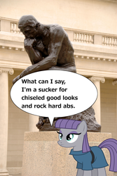 Size: 2613x3900 | Tagged: safe, maud pie, g4, maud pie (episode), chat bubble, high res, irl, photo, ponies in real life, pun, statue, the thinker