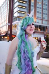 Size: 640x960 | Tagged: safe, artist:mintyblitzz, princess celestia, human, g4, cosplay, female, friendship report, irl, irl human, photo, scroll, solo, taco