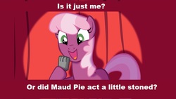 Size: 960x540 | Tagged: safe, cheerilee, maud pie, g4, maud pie (episode), my little pony: friendship is magic, cheerilee pun, exploitable meme, female, meme, rock pun, solo, song in the comments