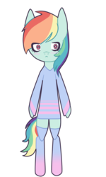 Size: 600x1000 | Tagged: safe, artist:demzhi, rainbow dash, anthro, g4, blushing, clothes, female, pajamas, simple background, solo