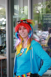 Size: 427x640 | Tagged: safe, artist:hakumeikira, rainbow dash, human, g4, cosplay, irl, irl human, photo, solo