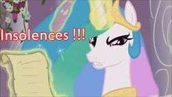 Size: 800x450 | Tagged: safe, edit, edited screencap, screencap, princess celestia, g4, female, image macro, insolence, letter, meme, solo