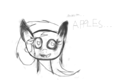 Size: 743x472 | Tagged: safe, artist:appuljack, fluttershy, g4, apple, female, flutterbat, monochrome, sketch, solo, terrible sketch