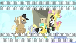 Size: 830x467 | Tagged: safe, screencap, crafty crate, derpy hooves, dizzy twister, merry may, orange swirl, parasol, sunshower raindrops, pegasus, pony, g4, female, image macro, male, mare, meme, stallion