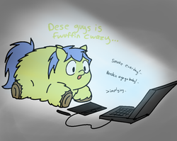 Size: 1000x797 | Tagged: safe, artist:buwwito, fluffy pony, computer, fluffy pony original art, laptop computer, solo