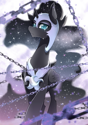 Size: 600x849 | Tagged: safe, artist:yukina-namagaki, nightmare moon, pony, g4, chains, crying, female, looking at you, mare, solo