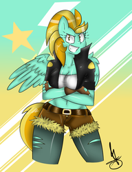 Size: 1000x1300 | Tagged: safe, artist:randomchick144, lightning dust, anthro, g4, belly button, clothes, female, midriff, socks, solo, thigh highs