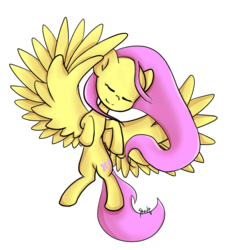 Size: 650x700 | Tagged: safe, artist:midnightpremiere, fluttershy, pegasus, pony, g4, eyes closed, female, mare, simple background, smiling, solo, spread wings, stray strand, transparent background, windswept mane, wings