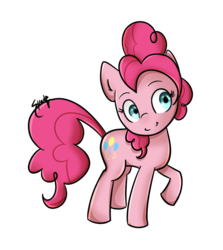 Size: 800x895 | Tagged: safe, artist:midnightpremiere, pinkie pie, earth pony, pony, g4, female, head tilt, looking at something, looking away, mare, raised hoof, simple background, smiling, solo, standing, transparent background