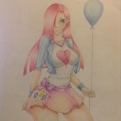 Size: 1936x1936 | Tagged: safe, artist:samaelalighieri, pinkie pie, human, g4, balloon, clothes, crying, equestria girls outfit, female, humanized, pinkamena diane pie, smiling, solo