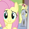 Size: 100x100 | Tagged: safe, screencap, derpy hooves, fluttershy, pegasus, pony, g4, rainbow falls, season 4, animated, cropped, female, gif for breezies, mare, picture for breezies