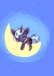 Size: 990x1400 | Tagged: safe, artist:bakki, princess luna, g4, female, filly, moon, sleeping, solo, tangible heavenly object, woona