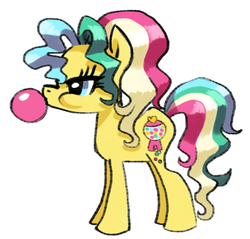 Size: 600x574 | Tagged: safe, artist:needsmoarg4, pretty pop, earth pony, pony, g3, g4, bubblegum, female, g3 to g4, generation leap, mare, puffy cheeks, redesign, simple background, solo, white background