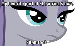 Size: 500x308 | Tagged: safe, maud pie, g4, maud pie (episode), female, rock, rock pun, saint patrick's day, shamrock, solo