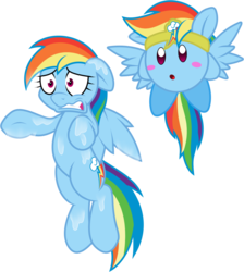 Size: 822x918 | Tagged: safe, artist:dfectivedvice, rainbow dash, pegasus, pony, puffball, g4, colored, crossover, drool, female, implied vore, kirby, kirby (series), kirby dash, mare, nintendo, post-vore, simple background, sketch, transparent background, video game