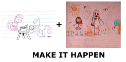 Size: 1611x796 | Tagged: safe, maud pie, pinkie pie, ghost, g4, maud pie (episode), my little pony: friendship is magic, creepy, drawing, exploitable meme, make it happen, meme