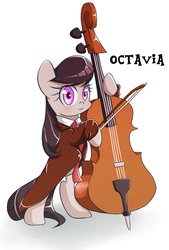 Size: 809x1200 | Tagged: safe, octavia melody, earth pony, pony, g4, bipedal, cello, clothes, female, musical instrument, simple background, solo