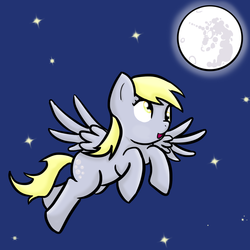 Size: 1600x1600 | Tagged: safe, artist:ivorylace, artist:katiespalace, derpy hooves, pegasus, pony, g4, commission, female, flying, moon, night, solo, tumblr