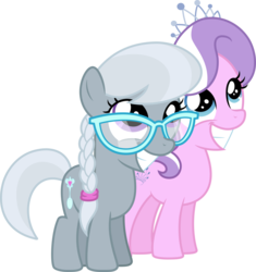Size: 9000x9578 | Tagged: safe, artist:mactavish1996, diamond tiara, silver spoon, earth pony, pony, g4, absurd resolution, adorabullies, cute, diamondbetes, grin, missing accessory, pure unfiltered evil, silverbetes, simple background, smiling, transparent background, vector
