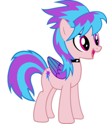 Size: 832x961 | Tagged: artist needed, safe, cloudchaser, oc, oc only, oc:shiny dawn, pegasus, pony, g4, choker, colored wings, gradient wings, happy, heterochromia, open mouth, recolor, simple background, smiling, solo, transparent background