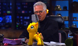 Size: 776x458 | Tagged: safe, applejack, human, g4, funrise, glenn beck, irl, irl human, news, photo, plushie