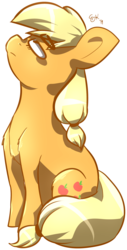 Size: 977x1920 | Tagged: safe, artist:lizzyoliravioli, applejack, g4, female, looking up, simple background, sitting, solo