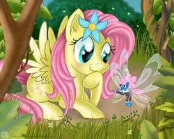 Size: 1125x900 | Tagged: safe, artist:swanlullaby, fluttershy, seabreeze, breezie, g4, female, flower, male