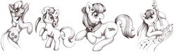 Size: 3200x1007 | Tagged: safe, artist:pingwinowa, cheerilee, coco pommel, octavia melody, sweetie belle, g4, monochrome, traditional art