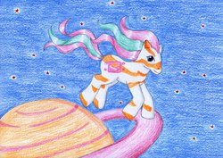 Size: 1024x727 | Tagged: safe, artist:normaleeinsane, lovebeam, g1, colorswirl ponies, female, solo, traditional art