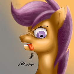 Size: 3000x3000 | Tagged: safe, artist:hosendamaru, scootaloo, g4, angry, female, filly, high res, realistic, solo