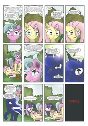 Size: 1543x2189 | Tagged: dead source, safe, artist:artknorke, fluttershy, mane-iac, princess luna, twilight sparkle, g4, comic, fainting goat, russian, tentacles, translated in the comments