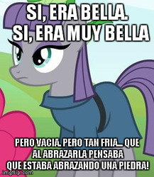 Size: 280x323 | Tagged: safe, maud pie, g4, maud pie (episode), caption, emmanuel, song reference, spanish, translated in the description