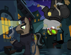 Size: 800x618 | Tagged: safe, artist:pixelkitties, bulk biceps, doctor caballeron, earth pony, pegasus, pony, g4, female, male, mare, pixelkitties' brilliant autograph media artwork, splinter cell, stallion