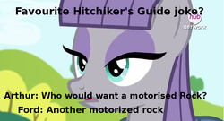 Size: 641x345 | Tagged: safe, maud pie, g4, maud pie (episode), caption, female, hitchhiker's guide to the galaxy, meme, quote, solo