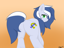 Size: 1024x768 | Tagged: safe, artist:chromadraws, oc, oc only, earth pony, pony, bronyism, butt, female, looking at you, looking back, looking back at you, mare, plot, presenting, solo