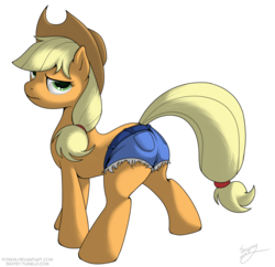 Size: 909x879 | Tagged: safe, artist:skipsy, applejack, earth pony, pony, g4, butt, clothes, daisy dukes, female, looking back, mare, plot, shorts, simple background, solo, transparent background