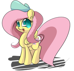 Size: 1024x981 | Tagged: safe, artist:madacon, fluttershy, pegasus, pony, g4, beret, female, hat, mare, simple background, solo, white background