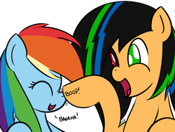 Size: 900x675 | Tagged: safe, artist:alexsalinasiii, rainbow dash, oc, g4, boop, simple background, white background