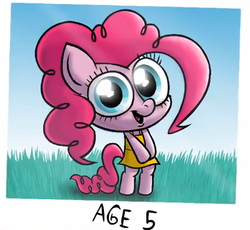 Size: 406x374 | Tagged: safe, artist:hotdiggedydemon, pinkie pie, earth pony, pony, g4, bipedal, cute, diapinkes, female, happy, solo, younger