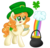 Size: 763x736 | Tagged: safe, artist:autumn-dreamscape, oc, oc only, earth pony, pony, cloud, clover, drink, female, four leaf clover, freckles, happy, hat, mare, mug, pot, pot of gold, rainbow, saint patrick's day, simple background, solo, transparent background